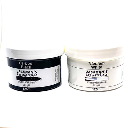 Black and White Acrylic 125ml Pots Set Of 2 Acrylic - Jackman's Art Materials